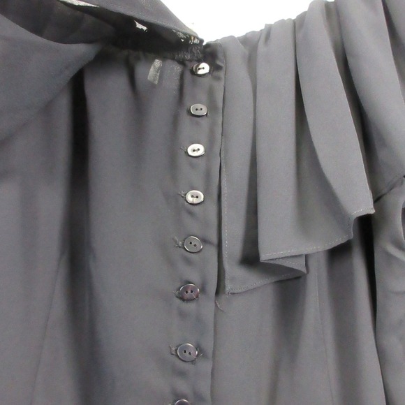 Vtg Dress 12 Black Maxi Off Shoulder Ruffle Layered Button Whimsigoth Gothic 338 - Picture 5 of 10